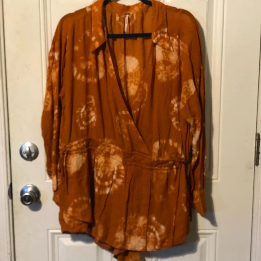 Free People Marla Orange Tie Dye Long Sleeve Romper Shortall Size M - Picture 4 of 9